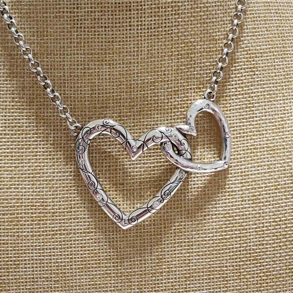 Brighton Silver Interlocking Hearts Necklace Scro… - image 1